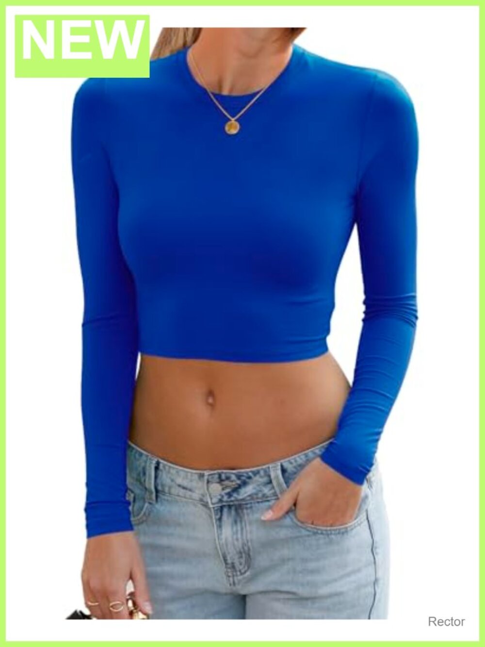 Women's Long Sleeve Crop Top Rayon Spandex Slim Fit Crew Neck T-Shirt